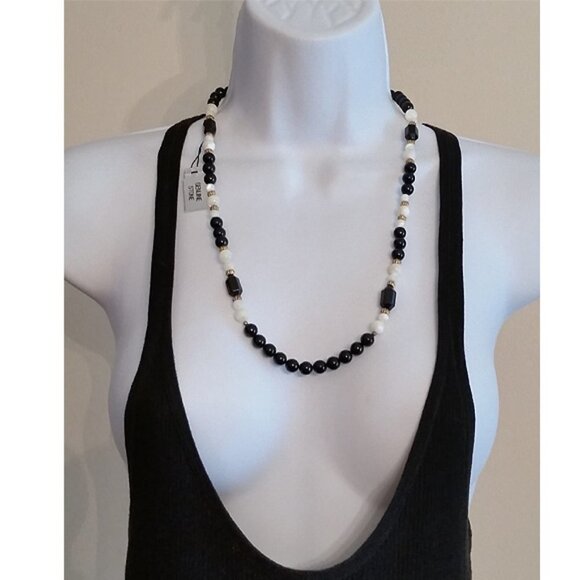 intage Mona So Natural Polished Stone Beaded Necklace New Old Stock Dressy Glam - Picture 1 of 5